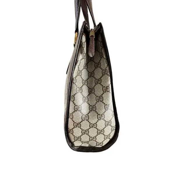 Vintage GUCCI Sherry Tote Wrist Handle Bag Purse GG Logo Brown Leather Authentic - Picture 8 of 16